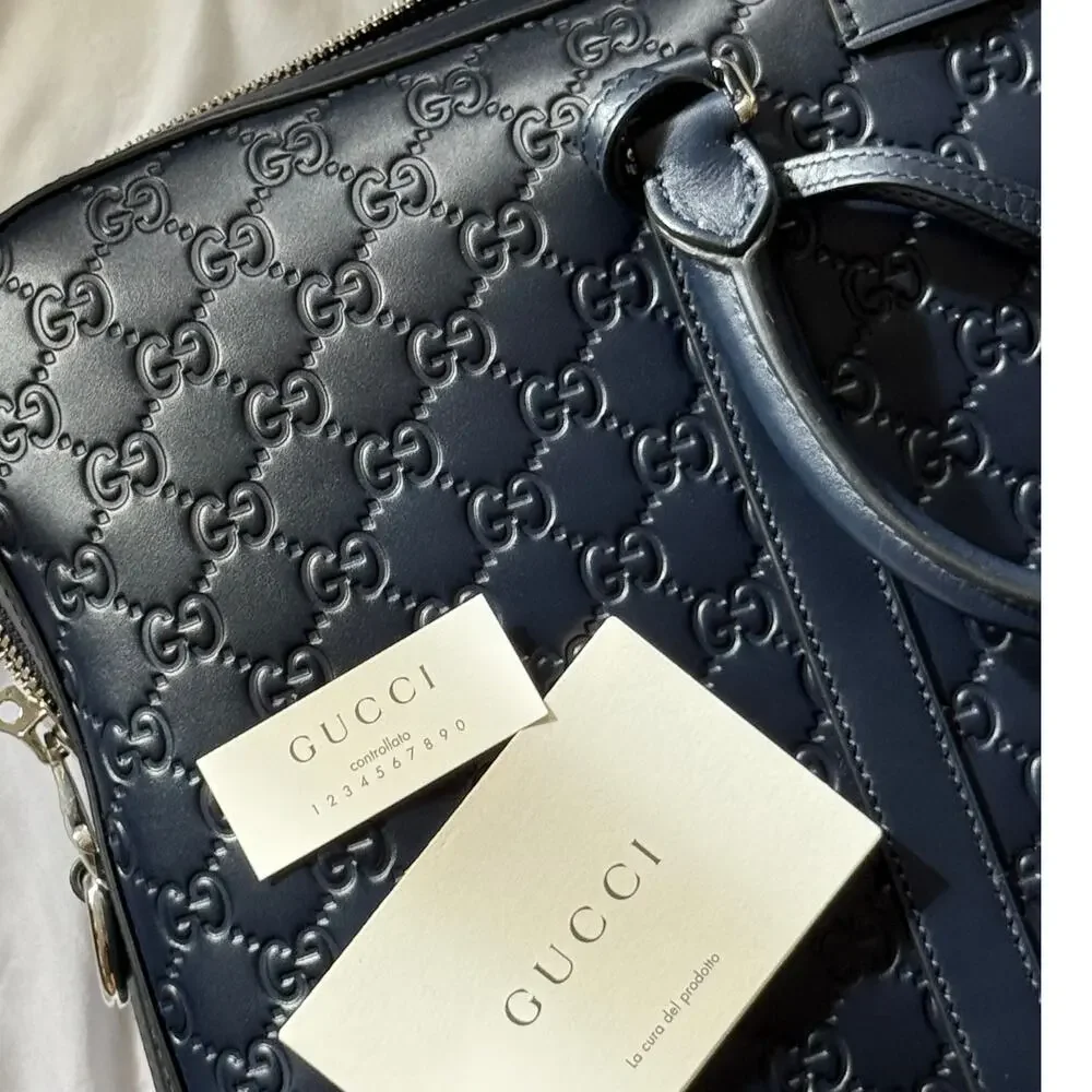 Gucci GG Emblem large briefcase navy blue